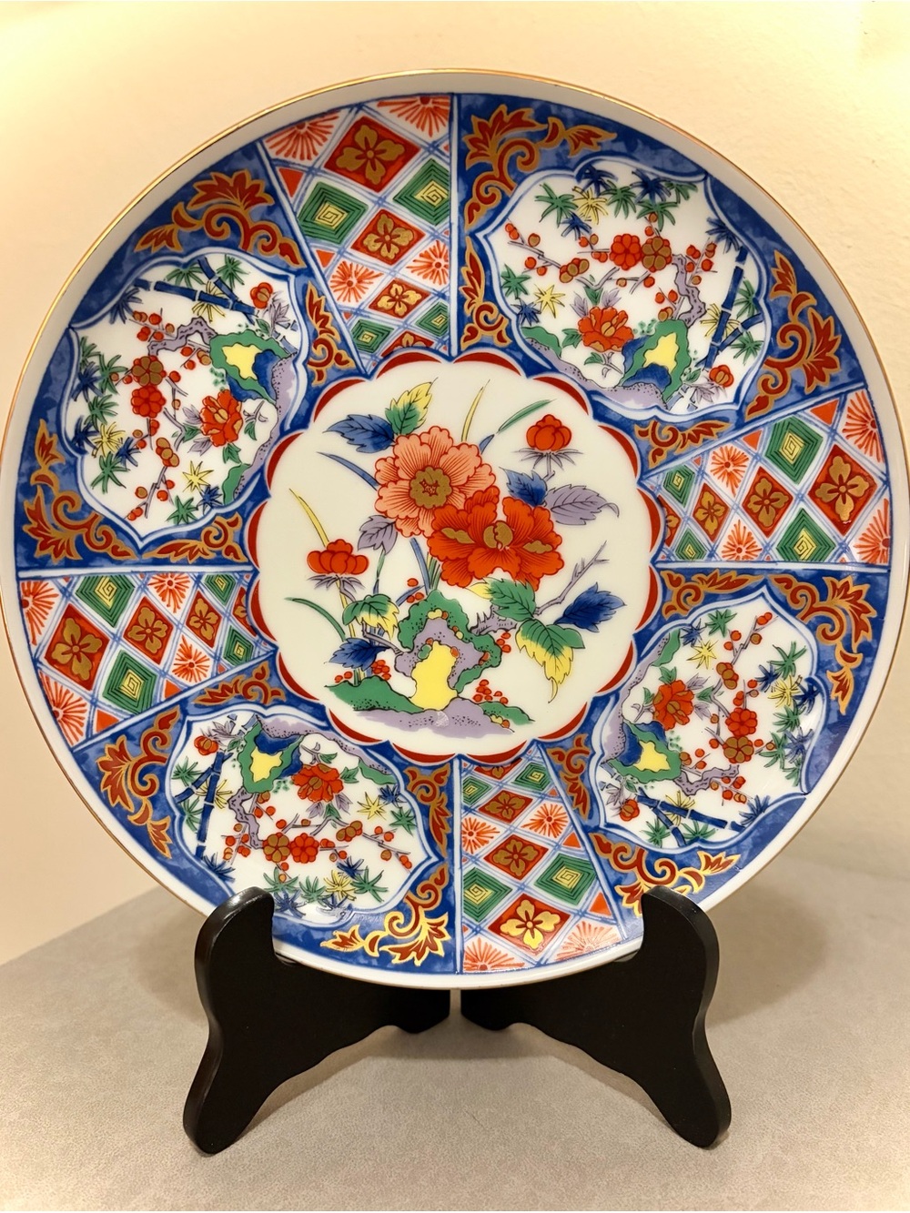 Vintage Wakoen/Heguang Garden Plate Japanese Export Porcelain, Gold Trim Floral